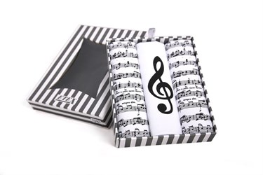 Hand-printed ladies handkerchiefs with musical motifs in a luxury box imitating a notation