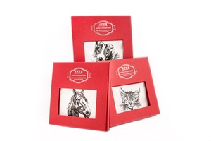 Gift hand-printed ladie´s hankerchief in Animal Collection with motive horse, dog and cat - 1 pc. ( code L 35 )